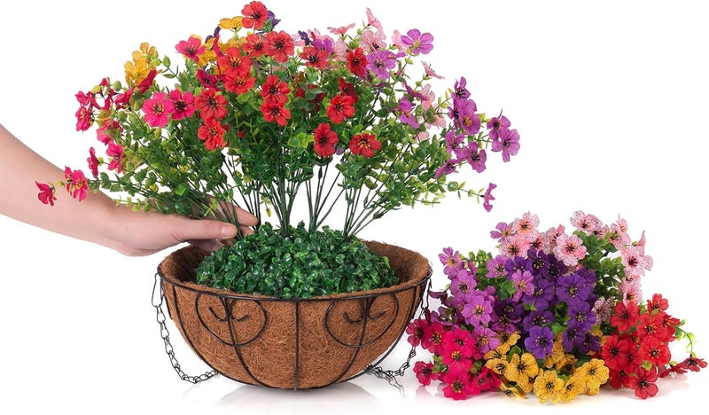 HyeFlora Artificial Fake Hanging Plants Flowers with Basket Outdoor Decor Faux Silk Dasiy Flower Arrangements in Pot Planter for Porch Home Indoor Patio Garden Yard Decoration - Image 3